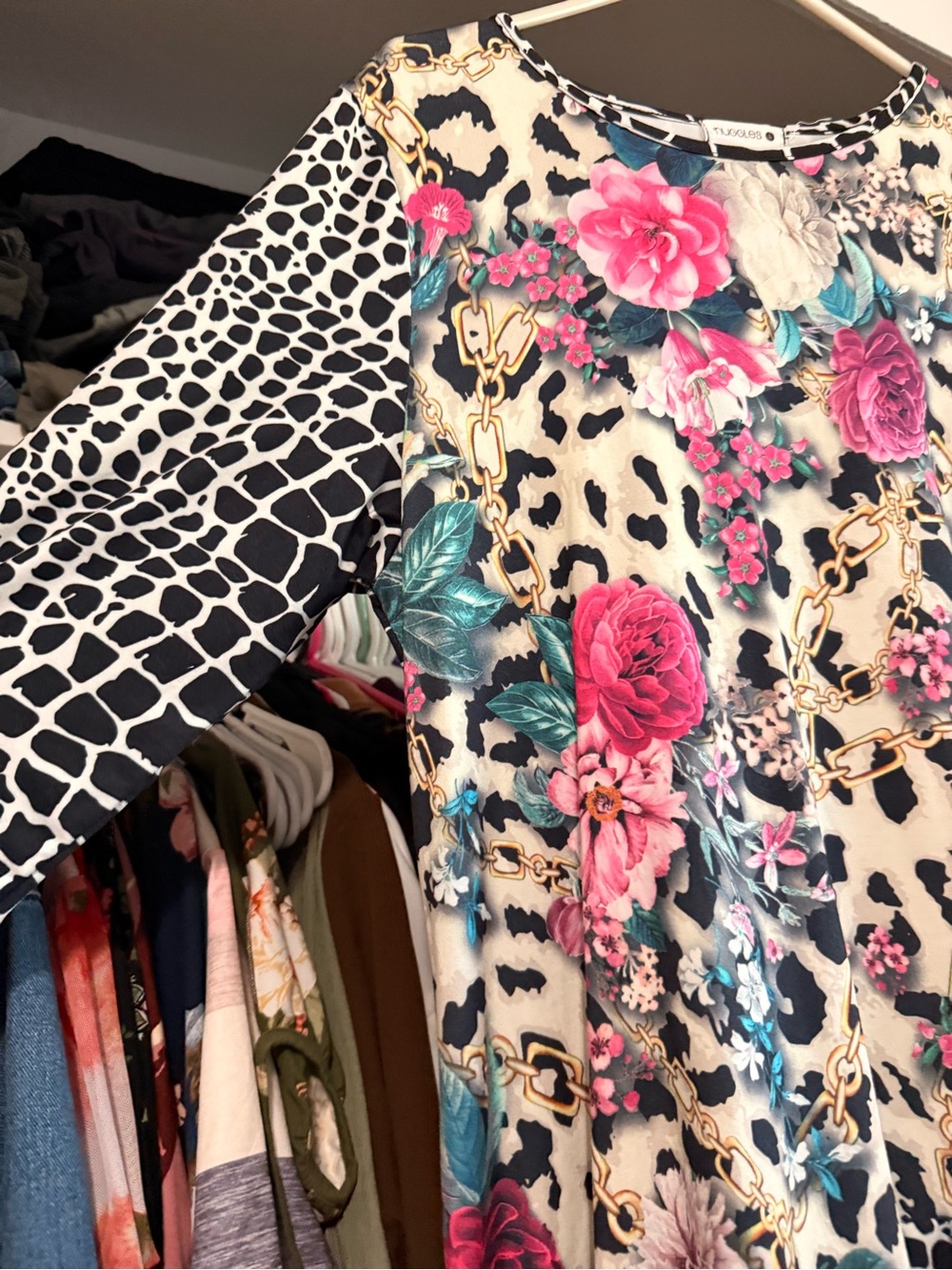 Floral & Animal-Print High-Low Tunic Top - Multicolor - Picture 3 of 4